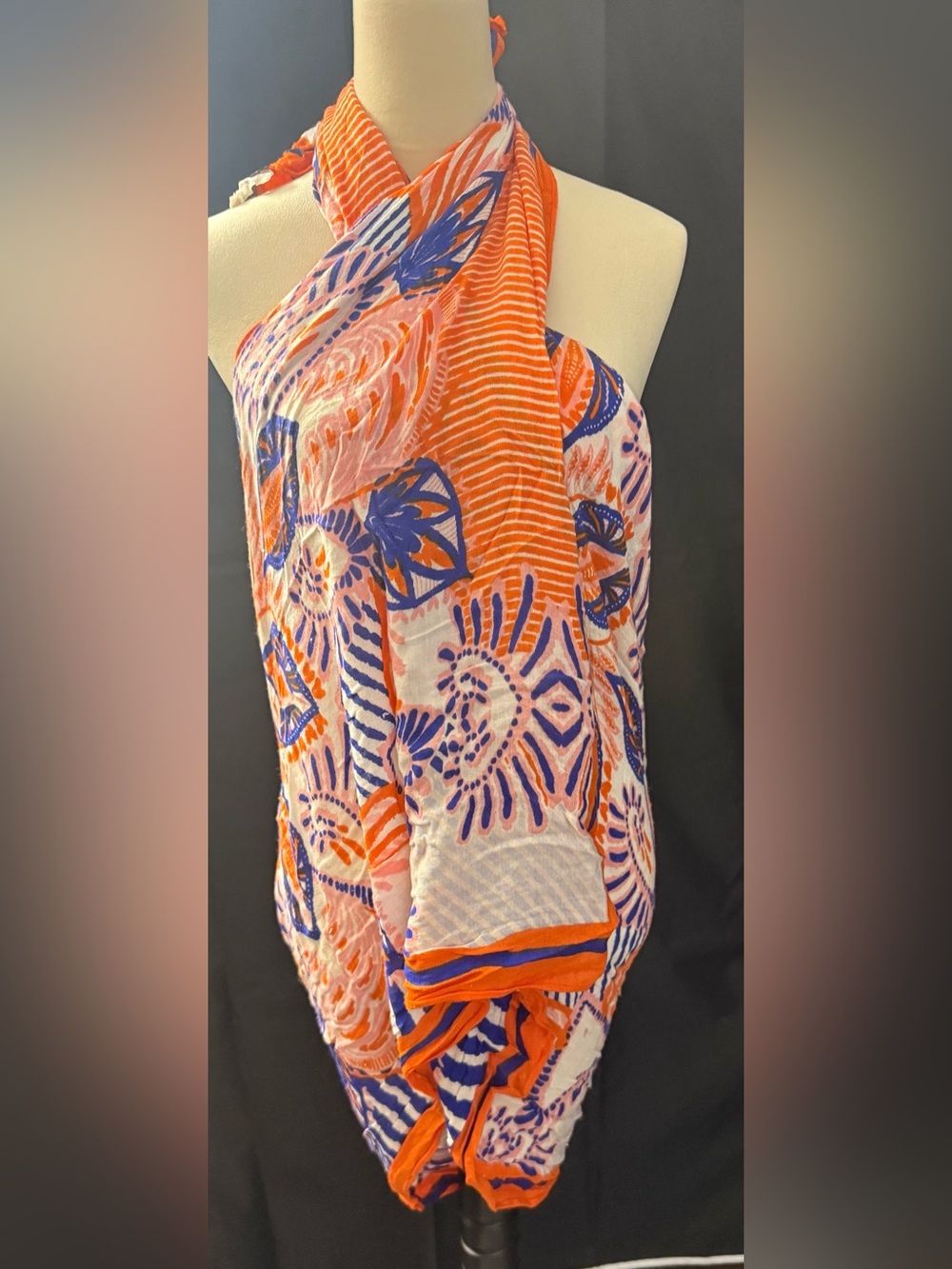 Stella & Dot Orange and Blue Printed Wrap